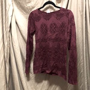 Long sleeve burgundy see-through shirt